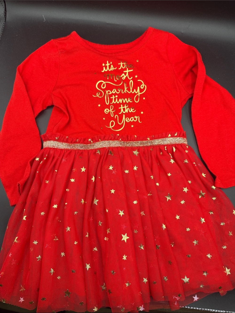 Cat & Jack Christmas Dress Girl Skirt Tulle Sparkly Red Gold  Toddler 2T
